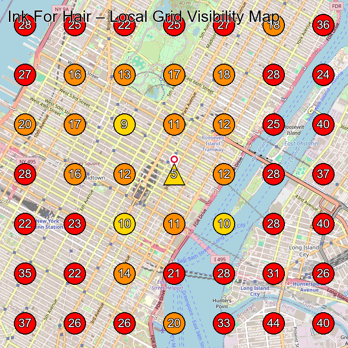 Ink For Hair GeoGrid visibility map for Hair Salon in New York